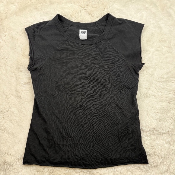 NSF Made in USA Cotton Chloe Fitted Raglan Muscle T-Shirt Black Medium - Picture 1 of 7